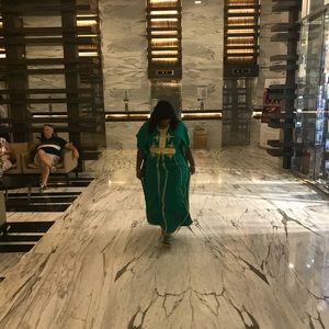 ONCE WORN - Cotton Kaftan w/ Gold trimming.